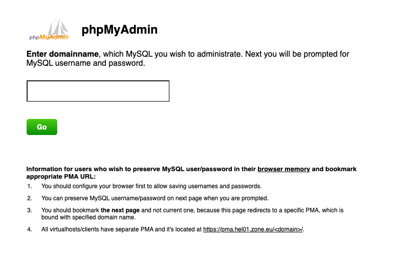 Helpoin tapa muodostaa yhteys tietokantaan on phpMyAdmin-ympäristön kautta.